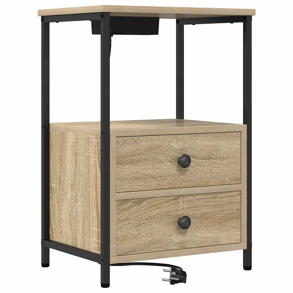 Bedside Cabinet with Charging Station 2 pcs Sonoma oak
